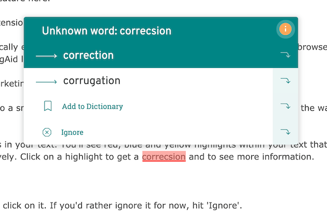 correction in browser extension