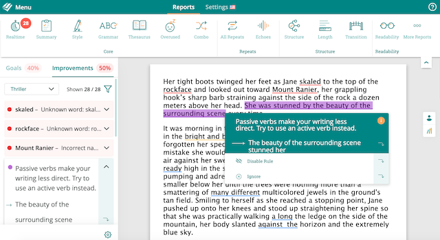 screenshot of suggestion in ProWritingAid web editor