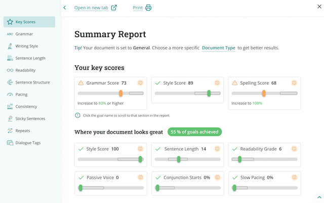 summary report for fiction writers