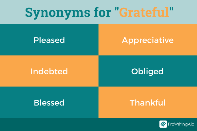 Synonyms for grateful