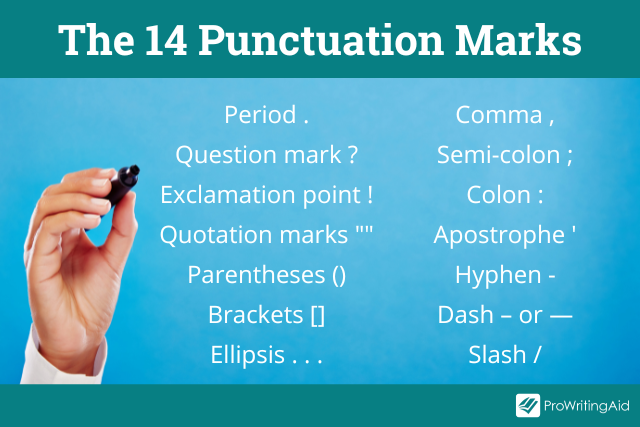 The 14 punctuation marks