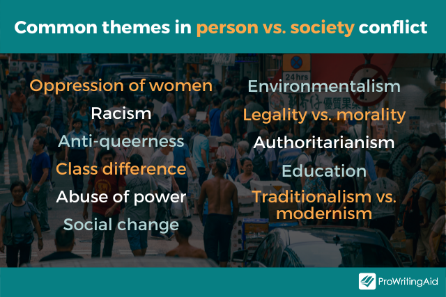 Image showing themes common in man vs. society conflict