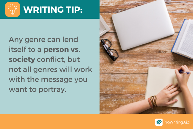 Image showing tip for writing person vs. society conflict