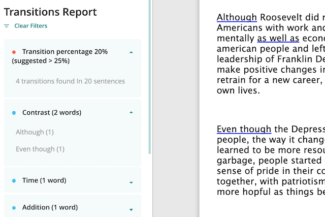 prowritingaid transitions report for essay