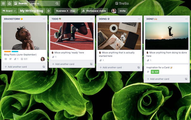 trello board for a writer