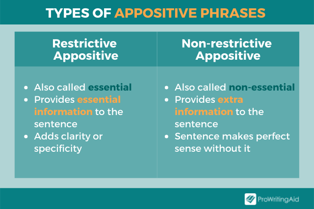 Image showing types of appositive phrases