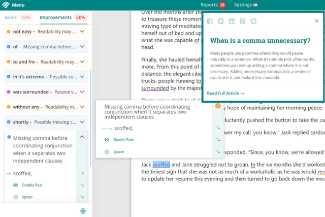 Screenshot showing ProWritingAid's web editor