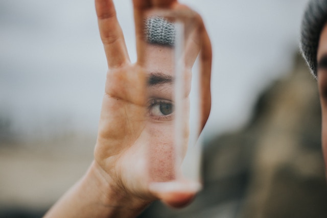 character looking into mirror