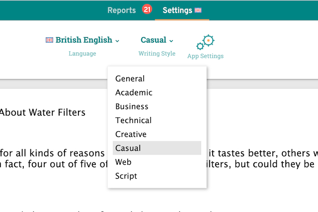 Configuración del estilo de escritura casual PWA